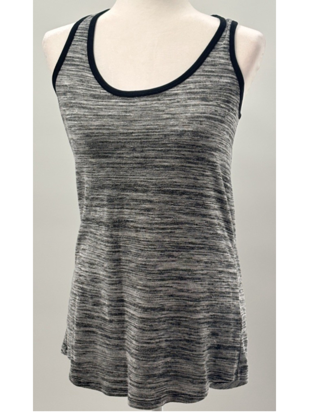 Cabi Racerback Tank Top Space Dye Gray Black Trim Stretch Knit Size S 3085